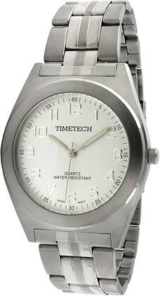 Timetech - Men's Water Resistant Dial Stainless Steel Bracelet Watch - Silver