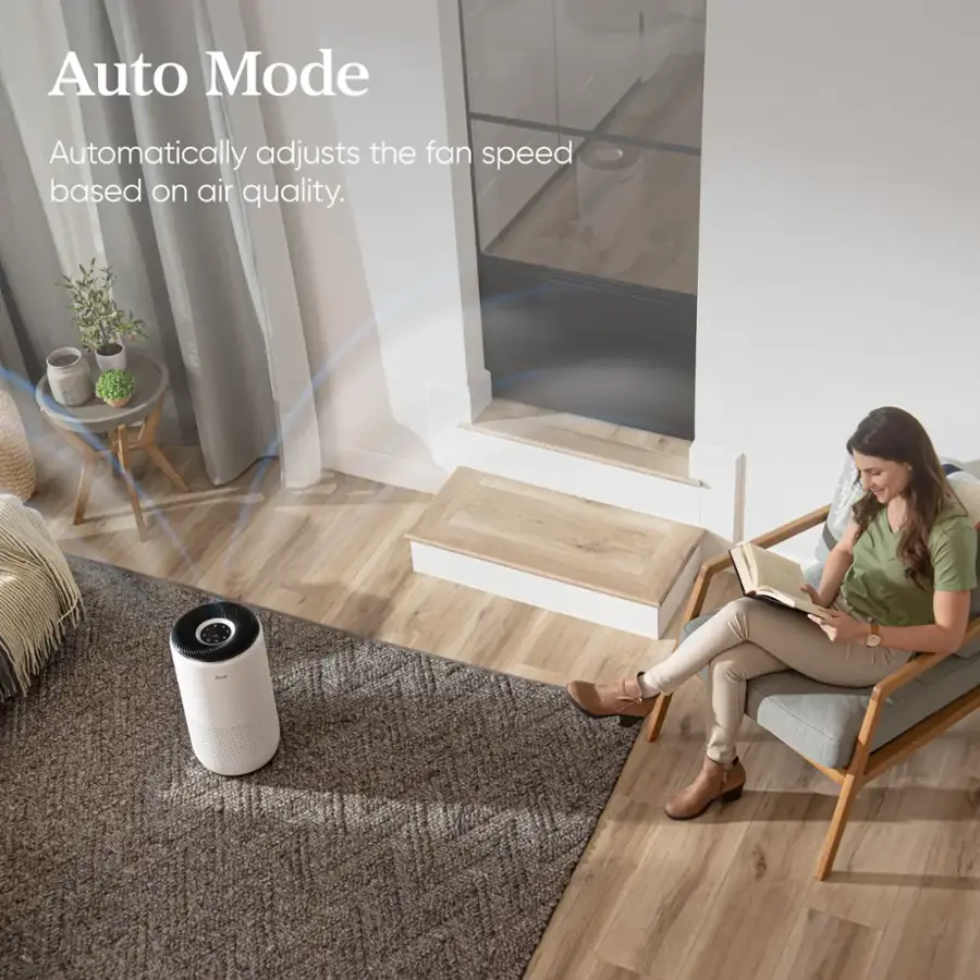 Auto Mode automatically adjusts the fan speed based on air quality.