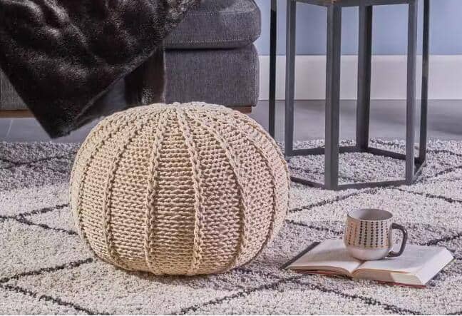 GOODSILO - Hand-Knitted Round Pouf Ottoman with Sturdy Construction for Living Room Seating - Cotton