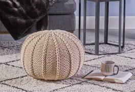 GOODSILO - Hand-Knitted Round Pouf Ottoman with Sturdy Construction for Living Room Seating - Cotton