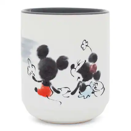 Front. Silver Buffalo - Disney Mickey and Minnie Mouse Sunset Asian Ceramic Tea Cup | Holds 9 Ounces - White.