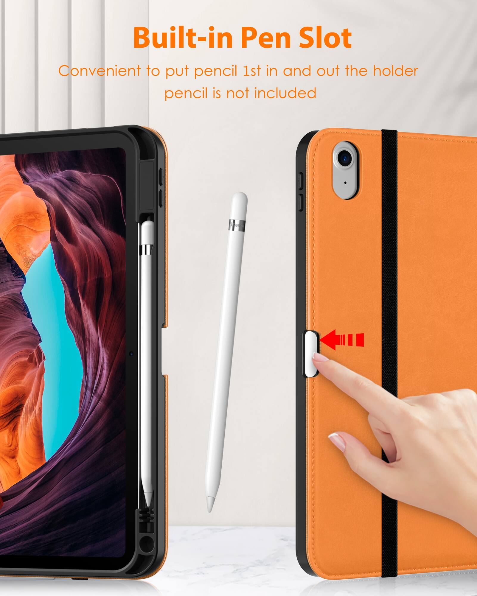 Built-in Pen Slot  
Convenient to put pencil 1st in and out the holder  
pencil is not included