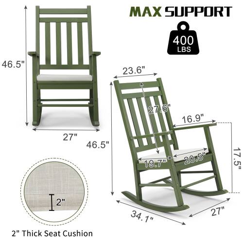 MAX SUPPORT 400 LBS  
46.5"  
23.6"  
27"  
46.5"  
27.6"  
16.9"  
19.7"  
20.5"  
17.5"  
2" Thick Seat Cushion  
34.1"  
27"