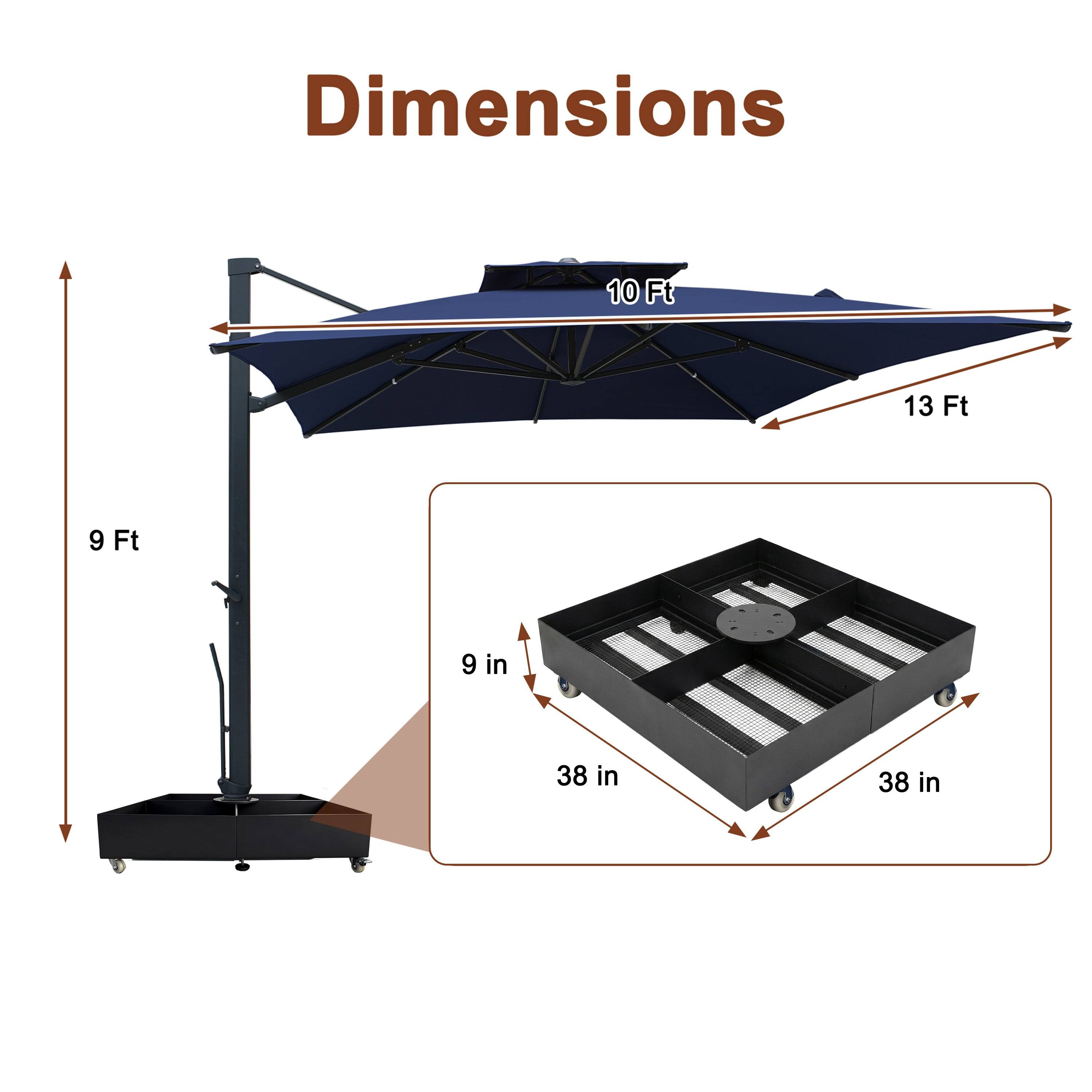 Angle. Mondawe - 10x13ft Cantilever Patio Umbrella with DIY Drape Hook and Base - Navy.