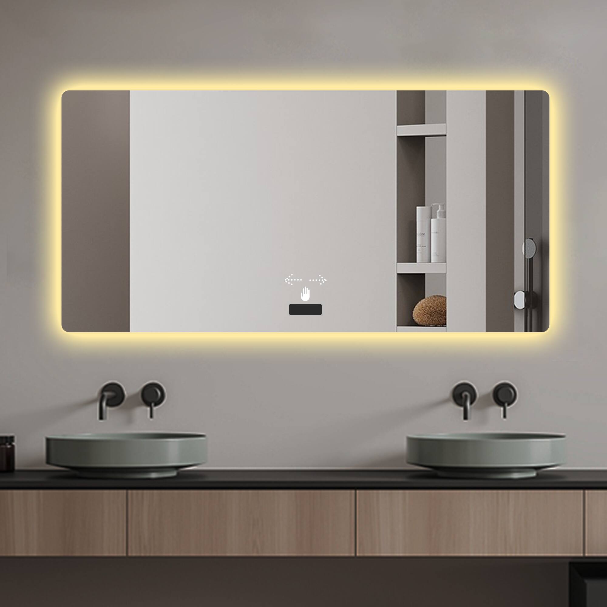 Alt View 10. Ecooso - 48x32in Frameless LED Bathroom Mirror, Backlit, Tri-Color Dimming, Waterproof, Anti-Fog Sensor - Silver.