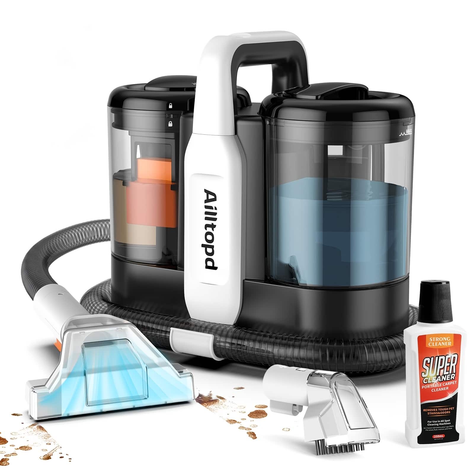Teendow - Powerful 11Kpa Portable Carpet Cleaner Machine, Carpet Vacuum Cleaner for Spot Stain, Pet Stain, 500W, ETL Certified - Black