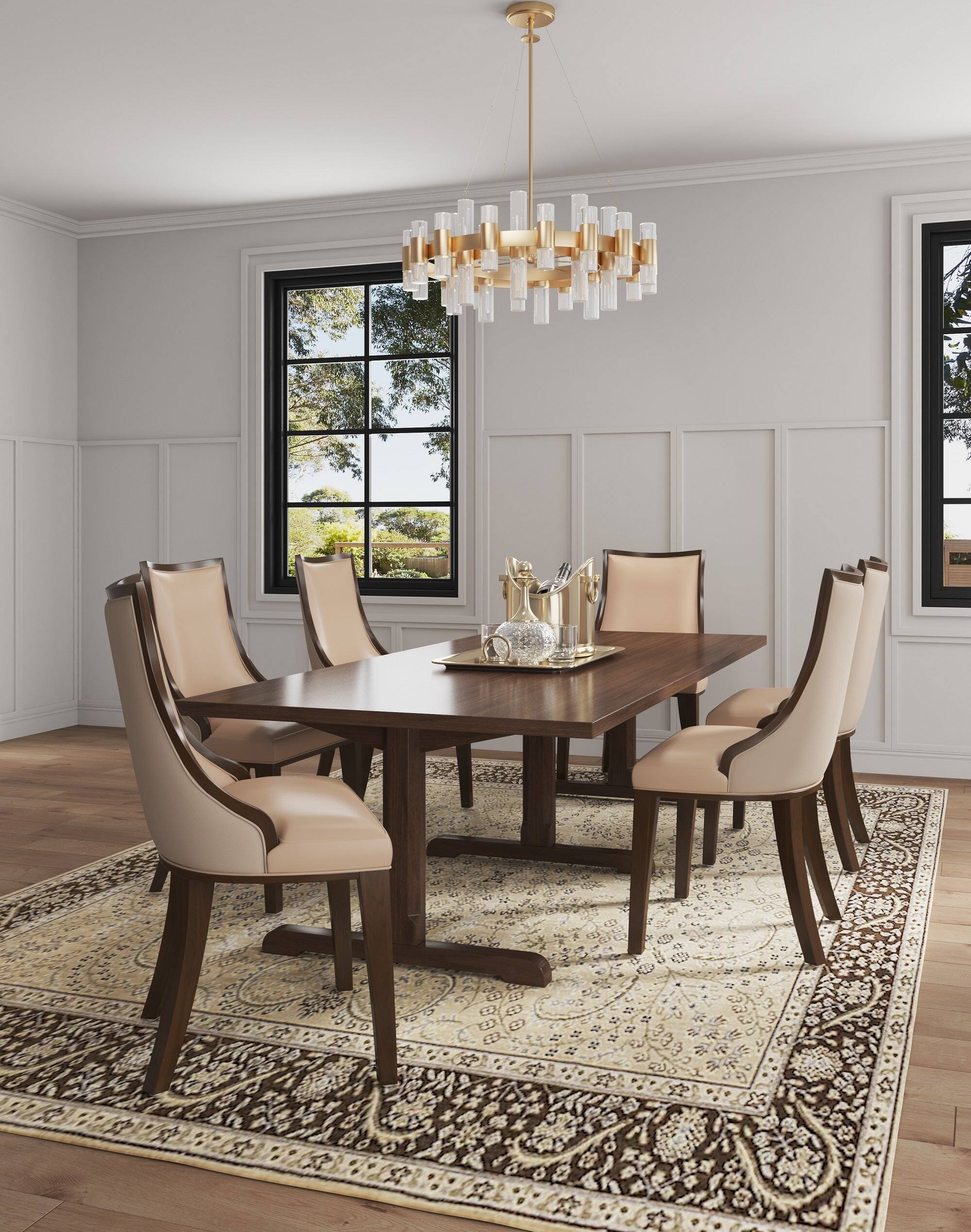 Angle. Manhattan Comfort - Grand Traditional Wood Upholstered Dining Chair - Set of 2 - Tan.