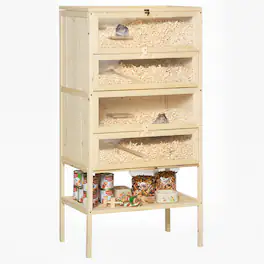 Pawhut - 5-Tier Wooden Hamster Cage Mice Habitat Rat Habitat with Openable Top, Front Door and Storage Shelf