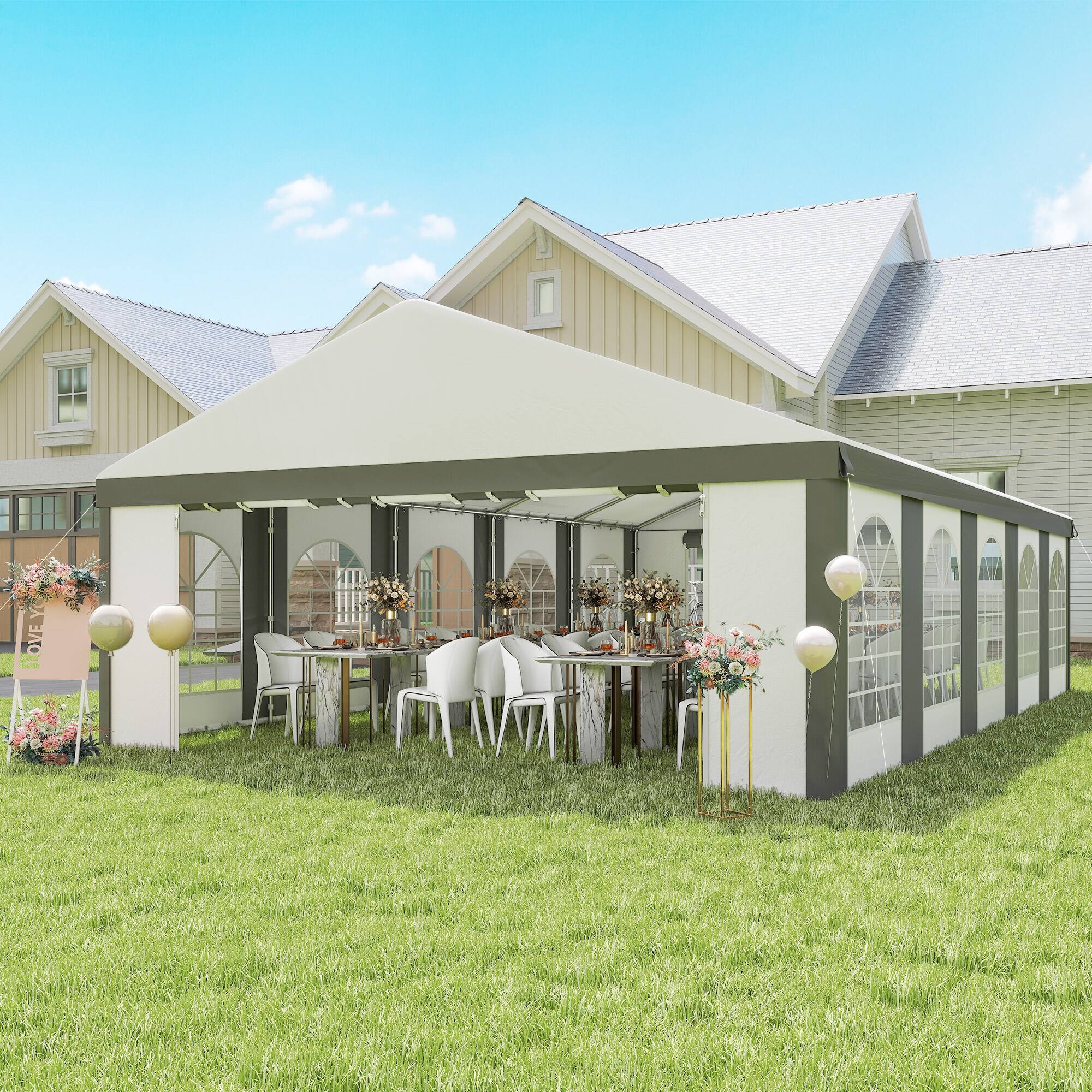 Alt View 1. Outsunny - 20 x 33 ft Heavy Duty Party Tent Outdoor Gazebo Wedding Tent Event Shelter Carport BBQ - White and Gray.