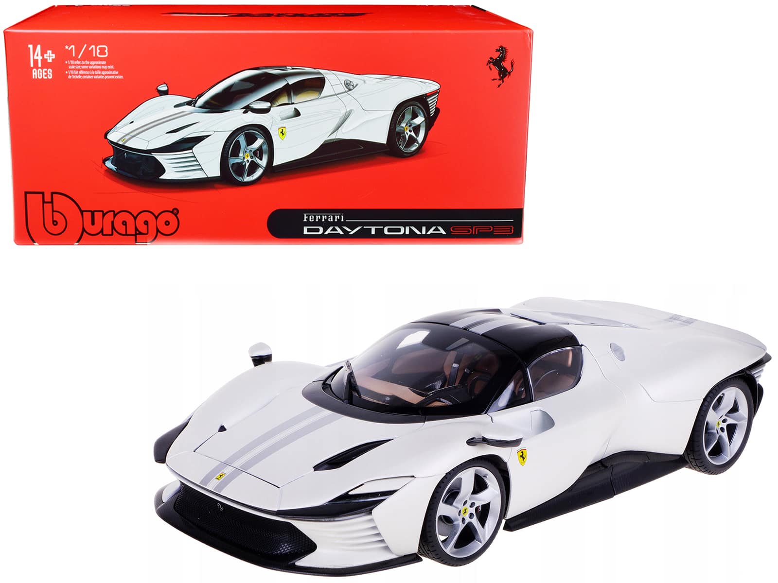 "Ferrari Daytona SP3 White Metallic with Silver Stripes ""Signature Series"" 1/18 Diecast Model Car by Bburago" price history on PriceWatchPro
