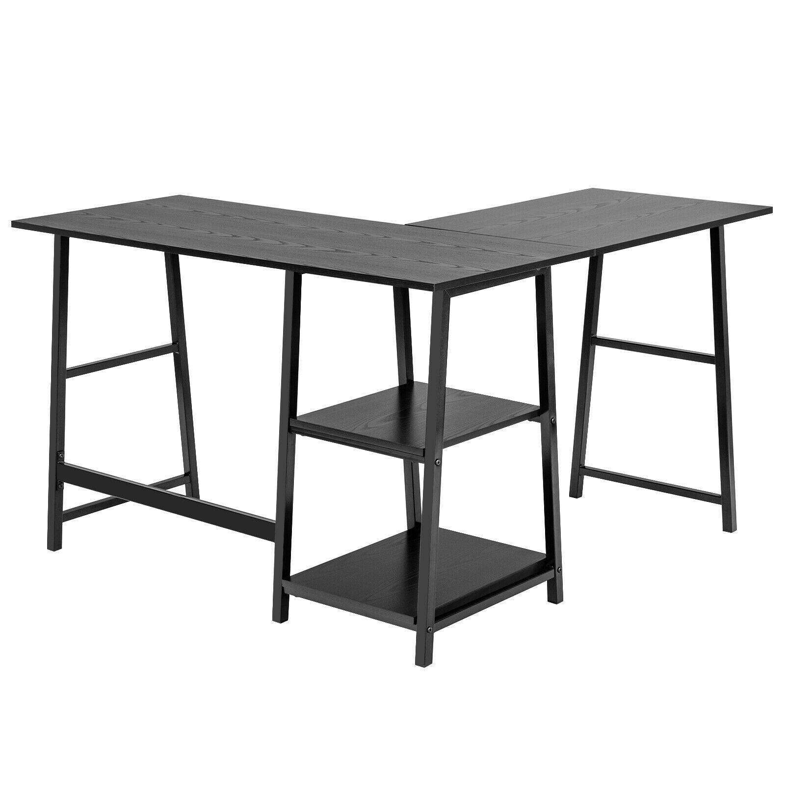 Alt View 1. Sugift - L Shaped Corner Computer Desk with Storage Shelves - Black.