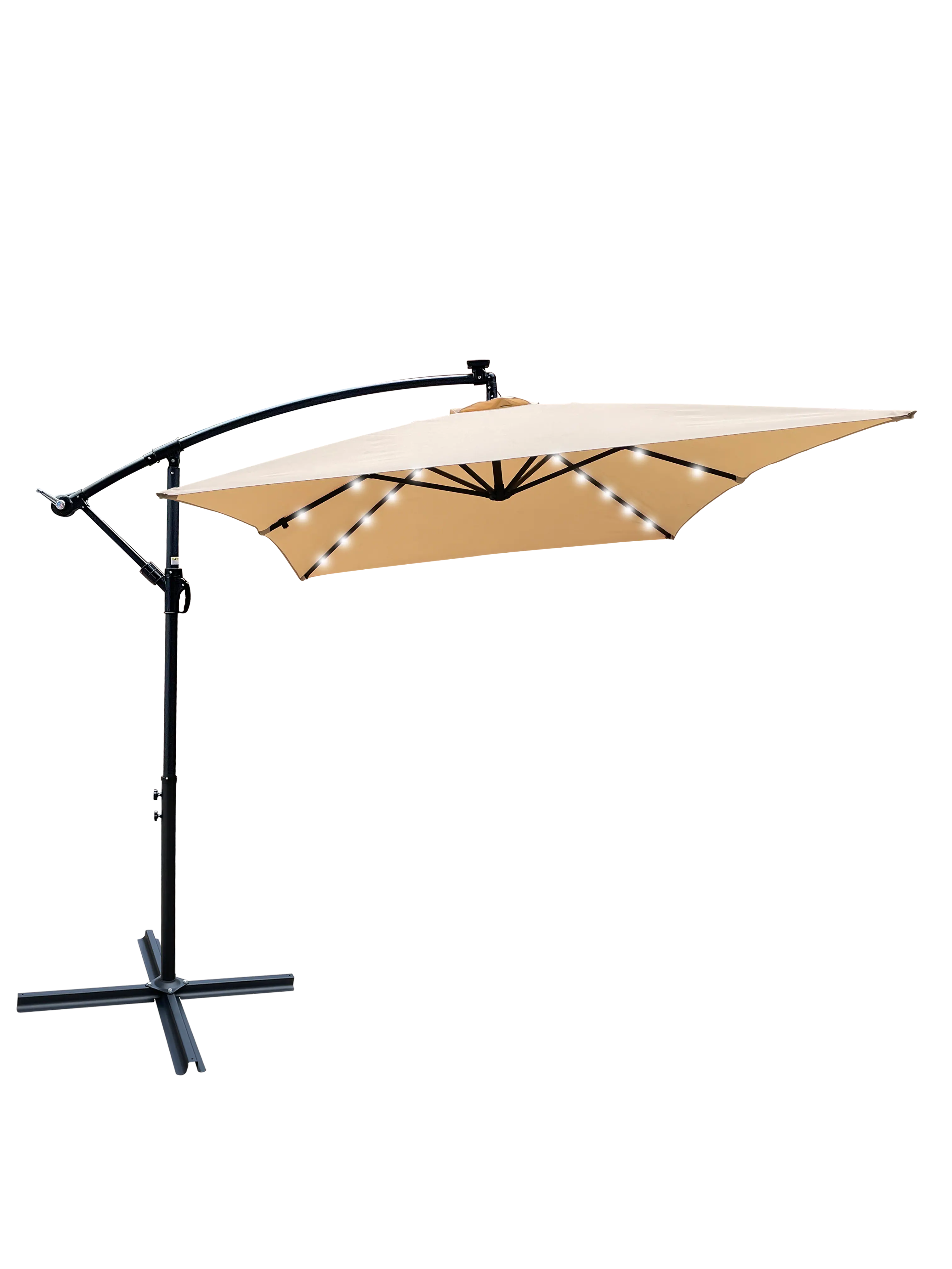 Left. Loheer - Loheer Rectangular Patio Umbrella Solar Lighted Outdoor Sun Shade with Crank Lift and Cross Base for Deck.