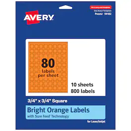 Avery - Printable Square Labels, Bright 0.75" x 0.75", 800ct - Orange