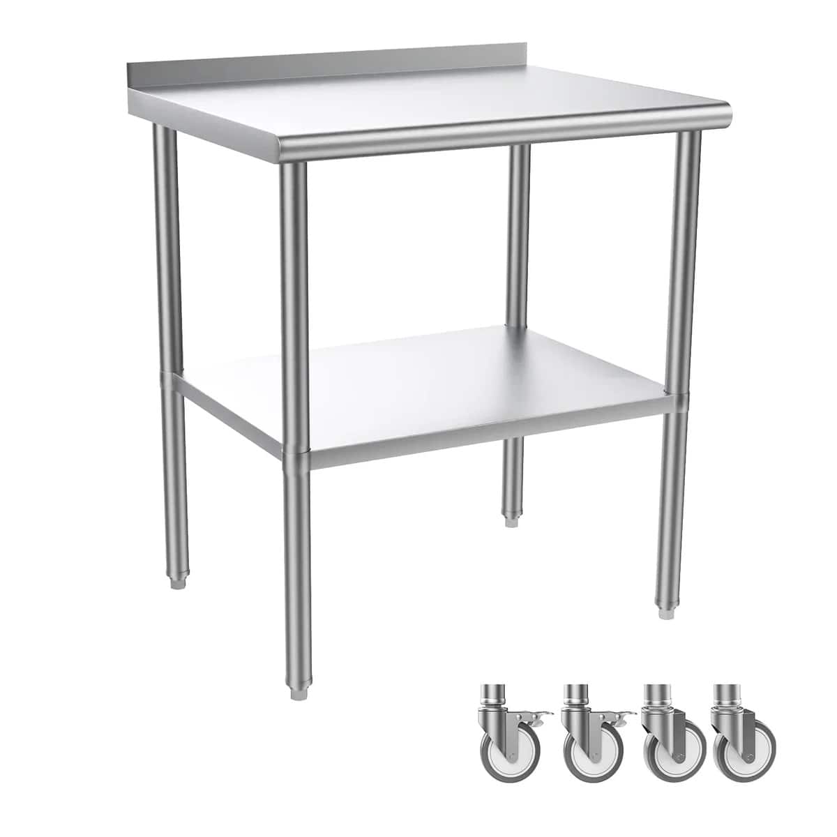 Winado - 30"L x 24"W Stainless Steel Table Prep & Work Table Heavy Duty Workbench with Wheels & Backsplash for Restaurant Garage - Silver