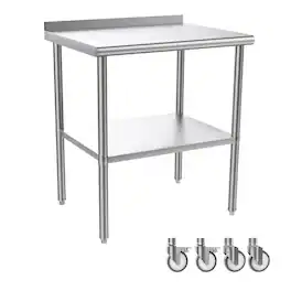 Winado - 30"L x 24"W Stainless Steel Table Prep & Work Table Heavy Duty Workbench with Wheels & Backsplash for Restaurant Garage - Silver