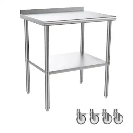 Front. Winado - 30"L x 24"W Stainless Steel Table Prep & Work Table Heavy Duty Workbench with Wheels & Backsplash for Restaurant Garage - Silver.