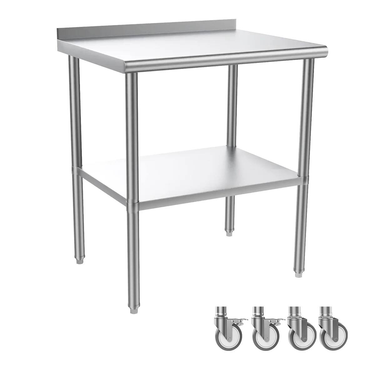 Front. Winado - 30"L x 24"W Stainless Steel Table Prep & Work Table Heavy Duty Workbench with Wheels & Backsplash for Restaurant Garage - Silver.