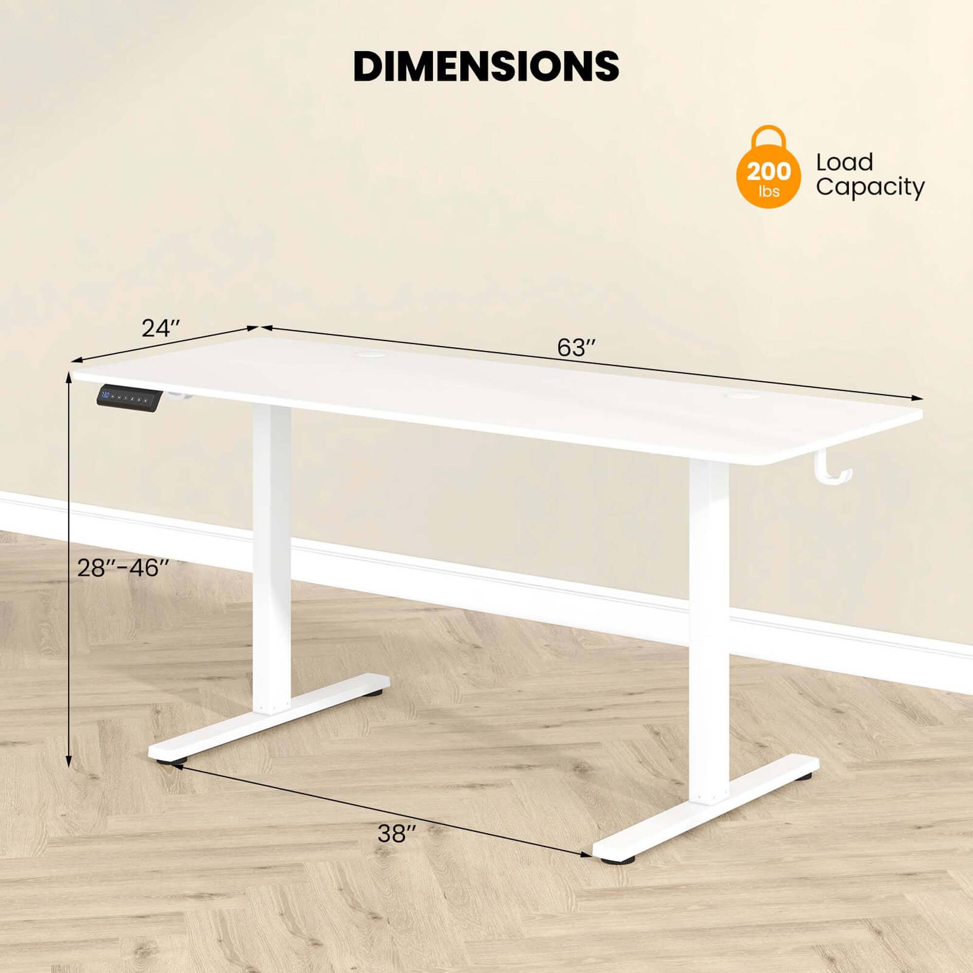 DIMENSIONS  
Load Capacity: 200 lbs  
24"  
63"  
28"-46"  
38"