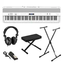Roland - FP-90X 88-Key Portable Digital Piano, White Bundle with Stand, Bench, Sustain Pedal, Studio Monitor Headphones