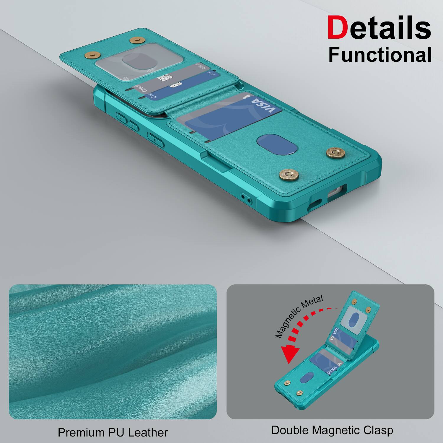 - Premium PU Leather
- Double Magnetic Clasp
- Magnetic Metal
- VISA
- Details Functional
