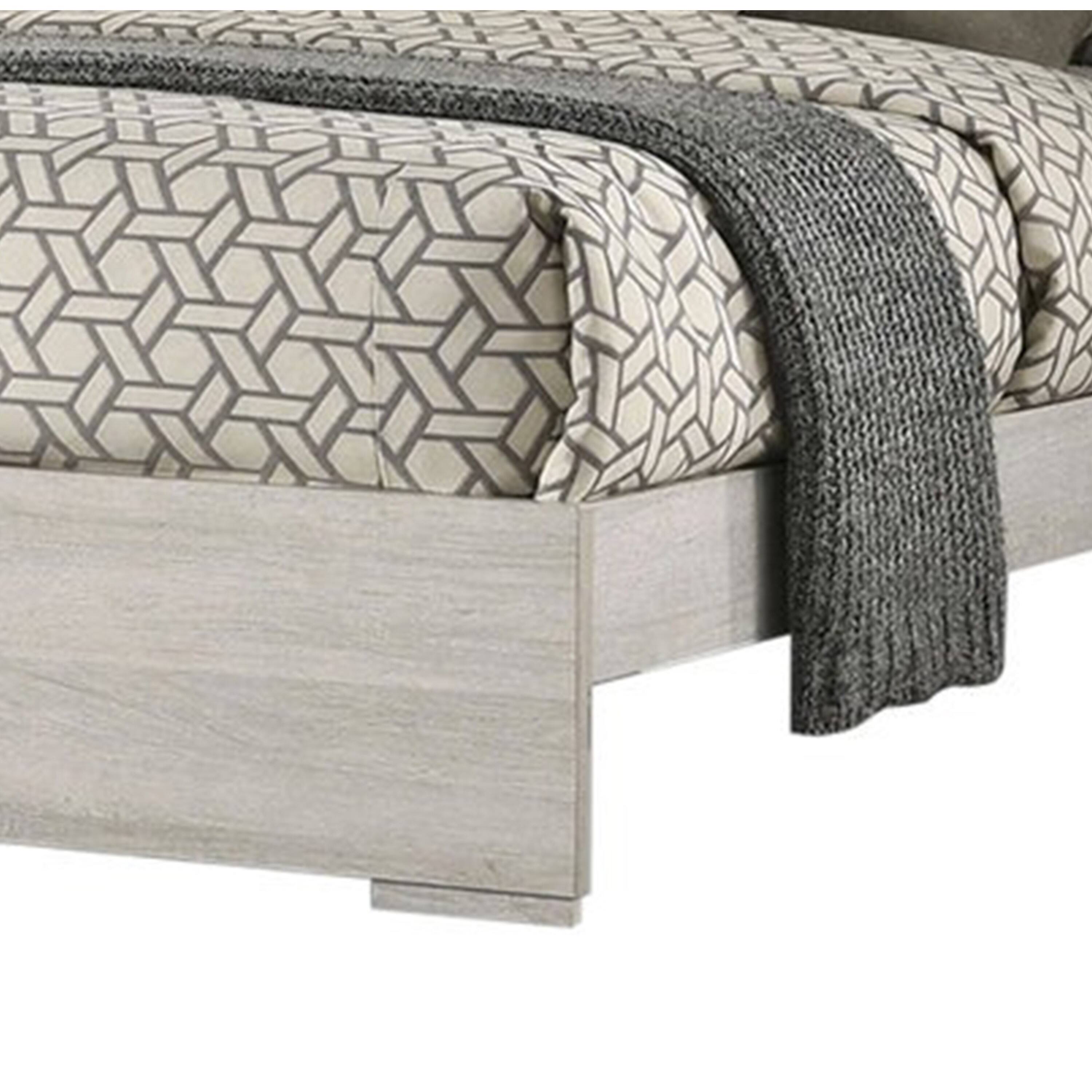 Alt View 3. Manhattan Lane - Nomi Queen Size Bed w LED on Headboard, Antique White Wash Finsih - White Wash, Stone Gray.