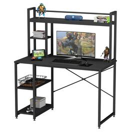 Bestier - 47-inch Comupter Desk with Adjustable Shelves, Hutch & Multi-Compartment Design for Office Home - Black Carbon Fiber