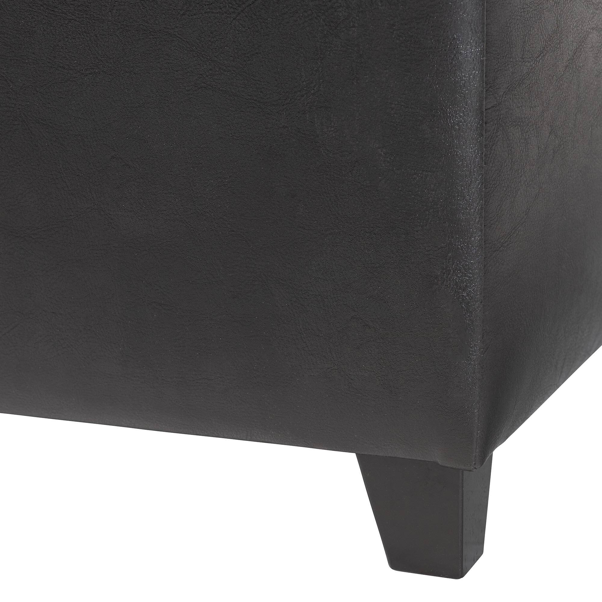 Alt View 2. Baxton Studio - Full Leather Storage Cube Ottoman - Black.