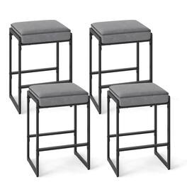 Costway - 26" Bar Stools Set of 4 with Faux Leather Upholstered Seat, Metal Legs, Footrests - Gray + Black