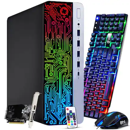 Front. HP - RGB 600 G3 SFF Gaming Desktop PC | Intel i5-6th 3.2GHz | 16GB RAM | 256GB + 500GB HDD | NVIDIA GT 1030 | Wi-Fi | Win11 - Black.