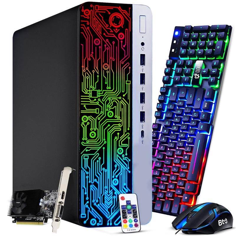 Front. HP - RGB 600 G3 SFF Gaming Desktop PC | Intel i5-6th 3.2GHz | 16GB RAM | 256GB + 500GB HDD | NVIDIA GT 1030 | Wi-Fi | Win11 - Black.