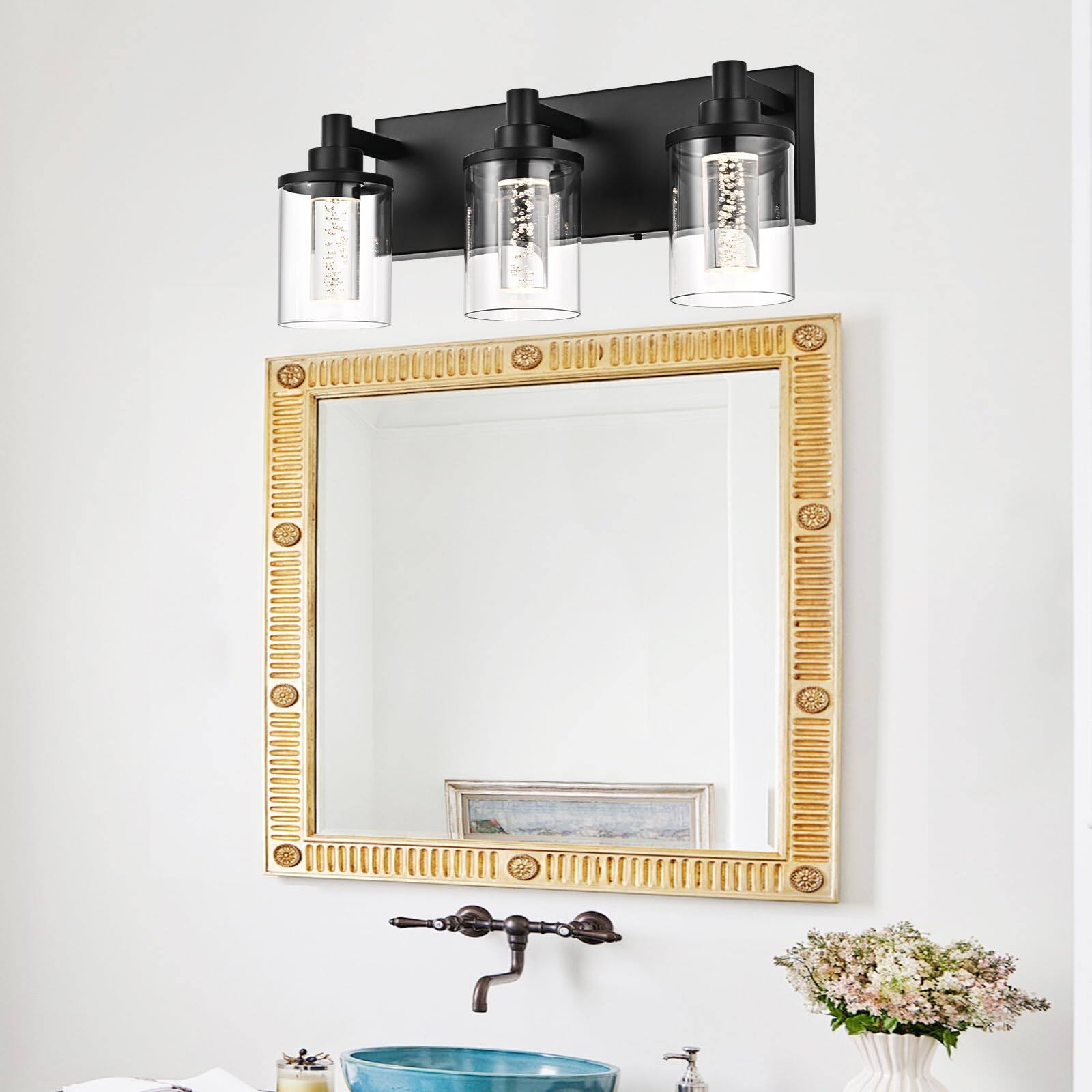 Alt View 1. TECH SAFARI - Integrated Led Lighting Fixtures Over Mirror Bathroom Vanity Lights Crystal Bubble Glass With Dimmable col - Black LED-5 Light.