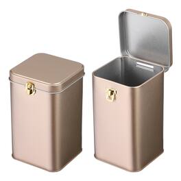 Unique Bargains - 2pcs Square Tin Can with Lid Metal Empty Storage Container for Tea Coffee Cookies Crafts - Gold