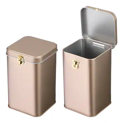 Front. Unique Bargains - 2pcs Square Tin Can with Lid Metal Empty Storage Container for Tea Coffee Cookies Crafts - Gold.
