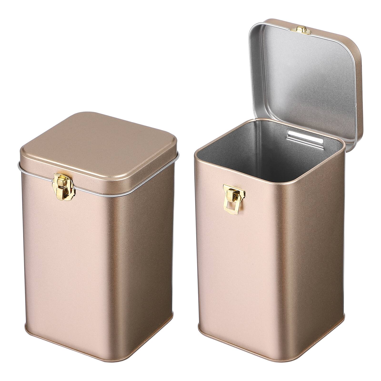Front. Unique Bargains - 2pcs Square Tin Can with Lid Metal Empty Storage Container for Tea Coffee Cookies Crafts - Gold.