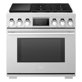 SKS - Pro 36-inch 6.3 Cu. Ft. Freestanding Smart Dual-Fuel Range with Convertible Wok Grate, 6 Burners - Stainless Steel
