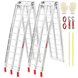 VEVOR - Aluminum Ramps, 1500 lbs Folding Loading Ramps for Pickup Trucks Bed, Trailers Ramp with Load Straps for Dirt Bike - Silver