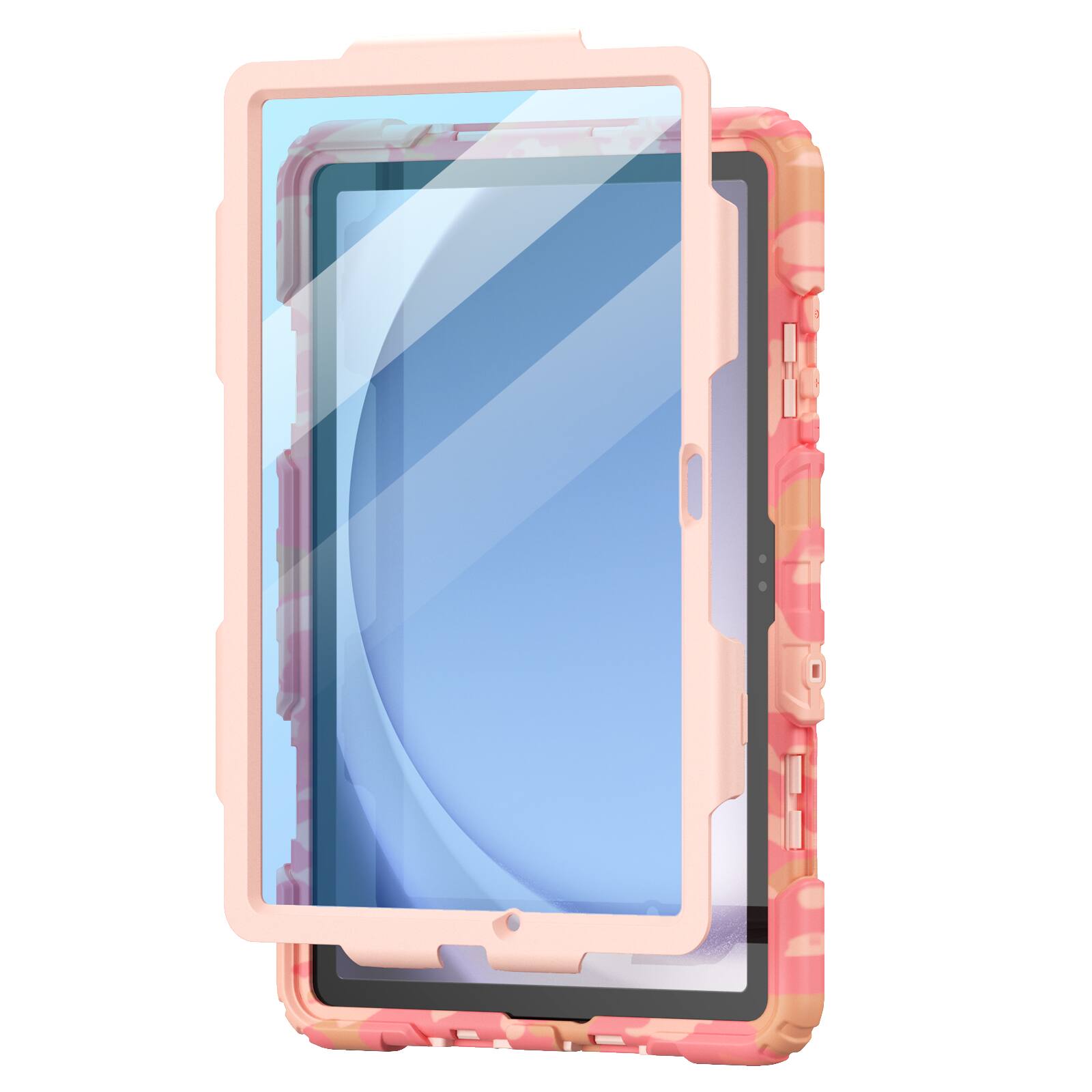 Angle. Dteck - for Samsung Galaxy Tab A9+ 11.0" 2023 (SM-X210/X215/X216) Heavy Duty Case,Rugged Cover with Screen Film+Shoulder Strap - Pink.