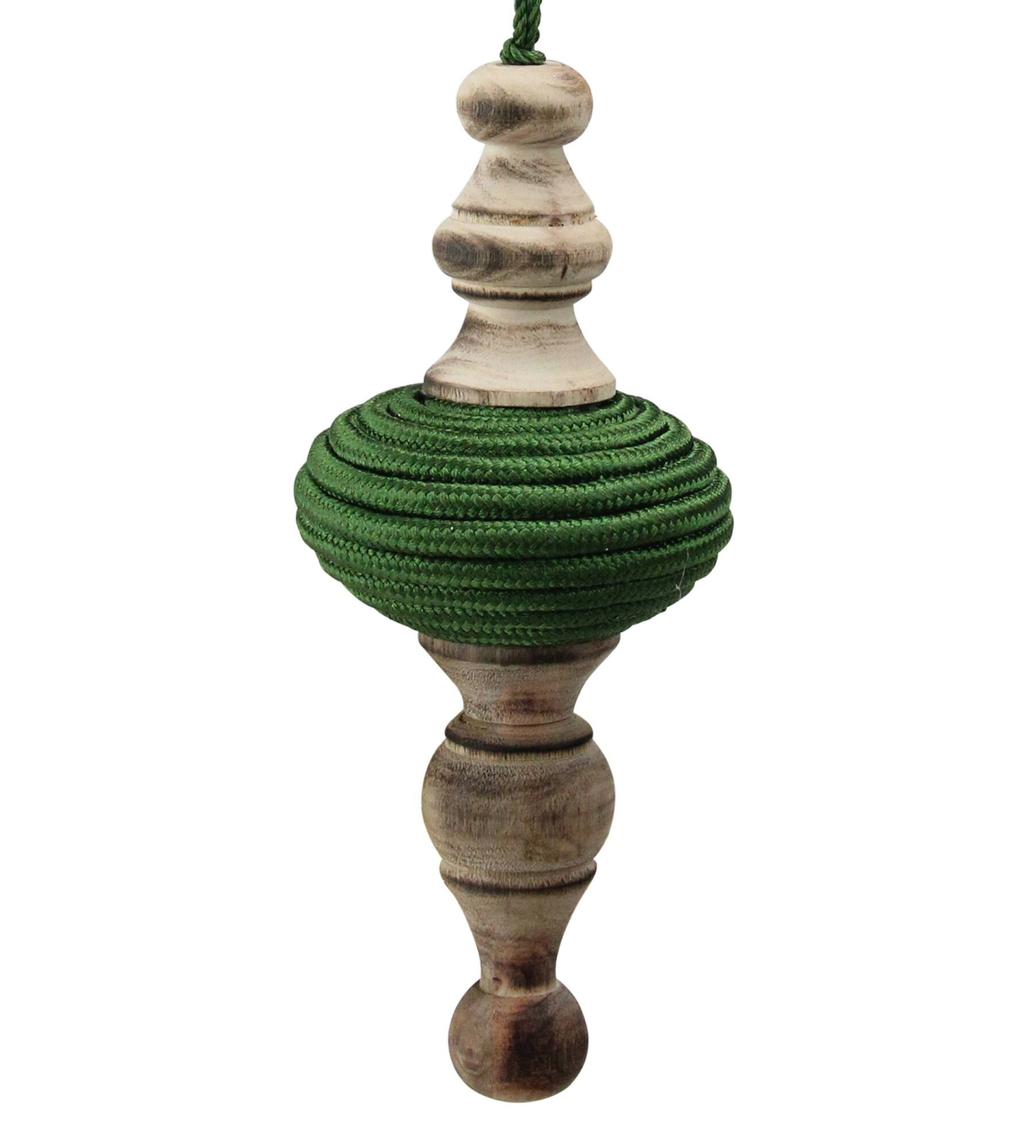 Alt View 2. Melrose - 2ct Green and Beige Christmas Finial Drop Ornaments 9" - Green.