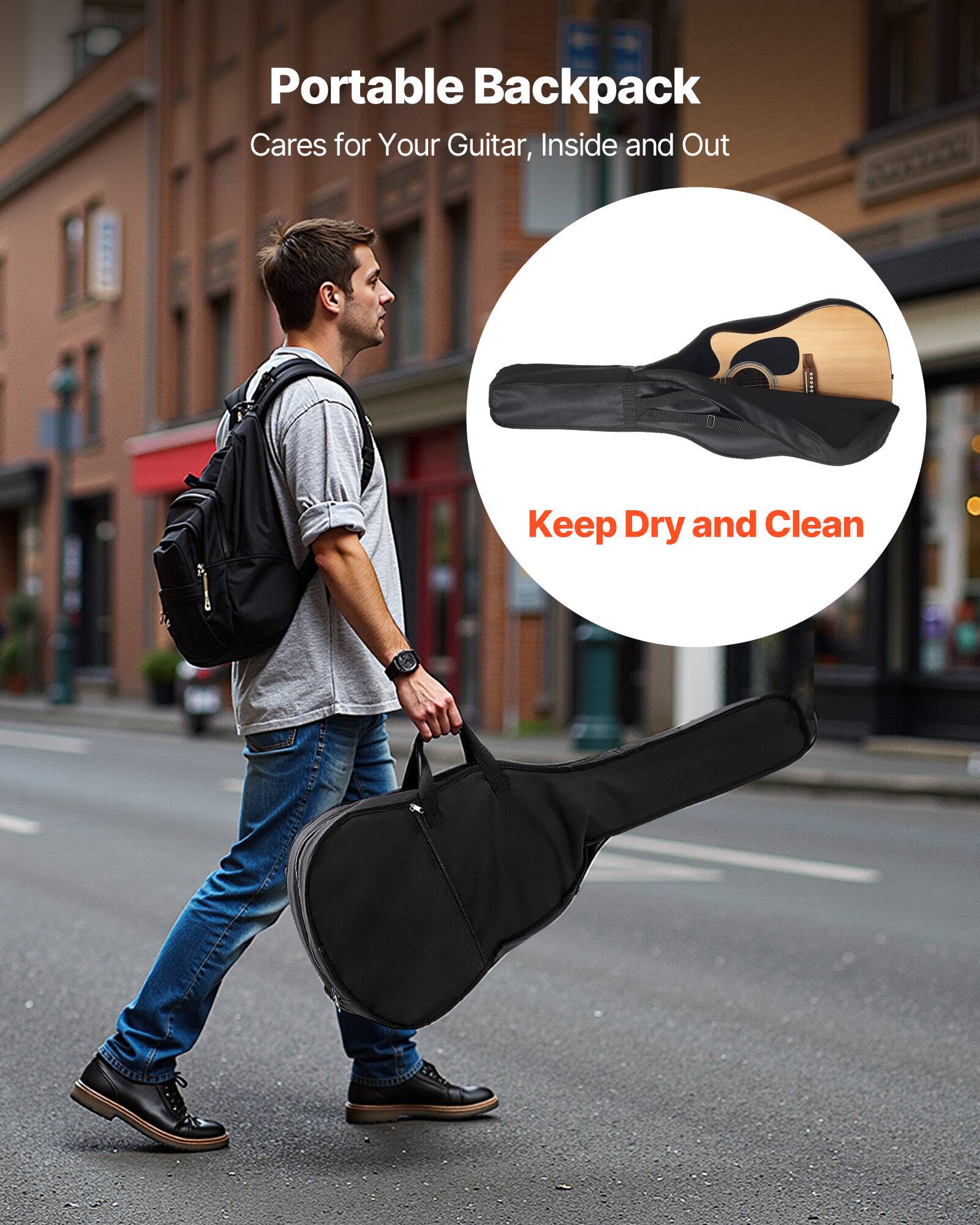 Portable Backpack  
Cares for Your Guitar, Inside and Out  
Keep Dry and Clean
