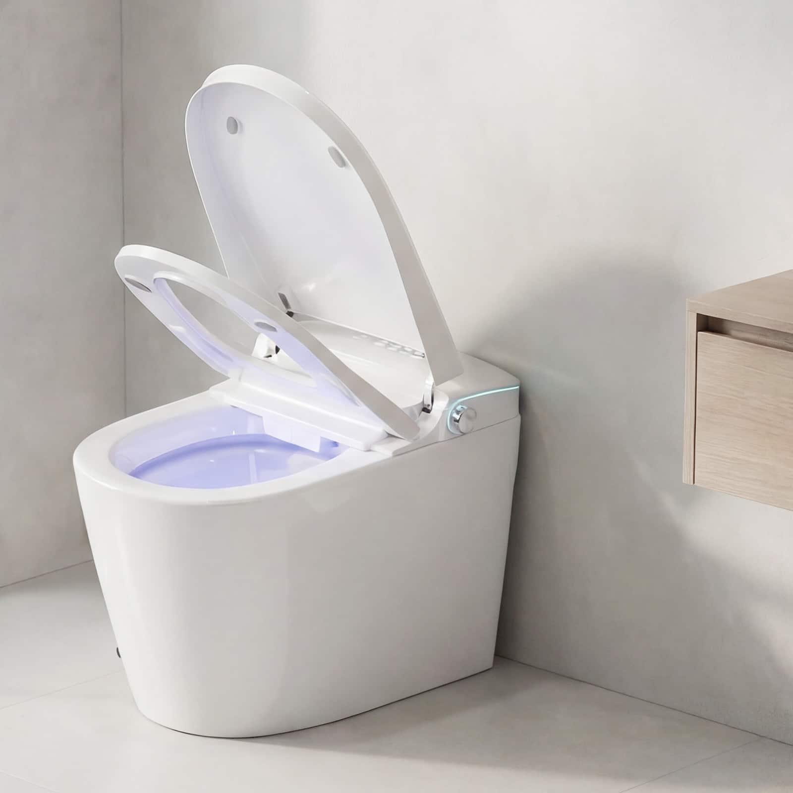 Dyonery - Smart Toilet with Built-In Bidet, Full/Half Flush, Heated Seat, Night Light, One-Piece Design. Auto Soft Close, UV-C - White