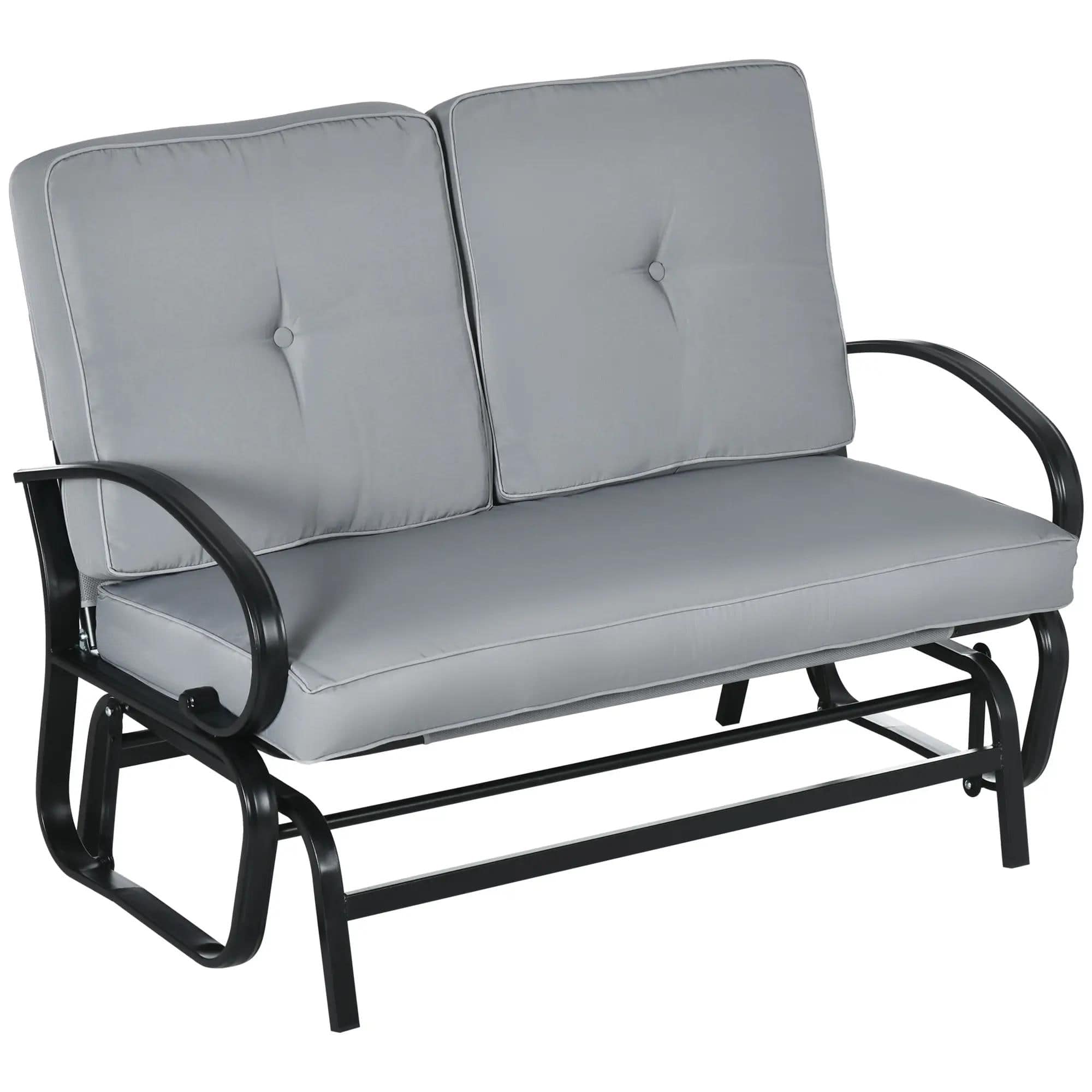 Resenkos - 2-Person Glider Bench, Tufted Cushions Steel Frame, Patio Rocker Loveseat, Garden Porch Seating - Gray