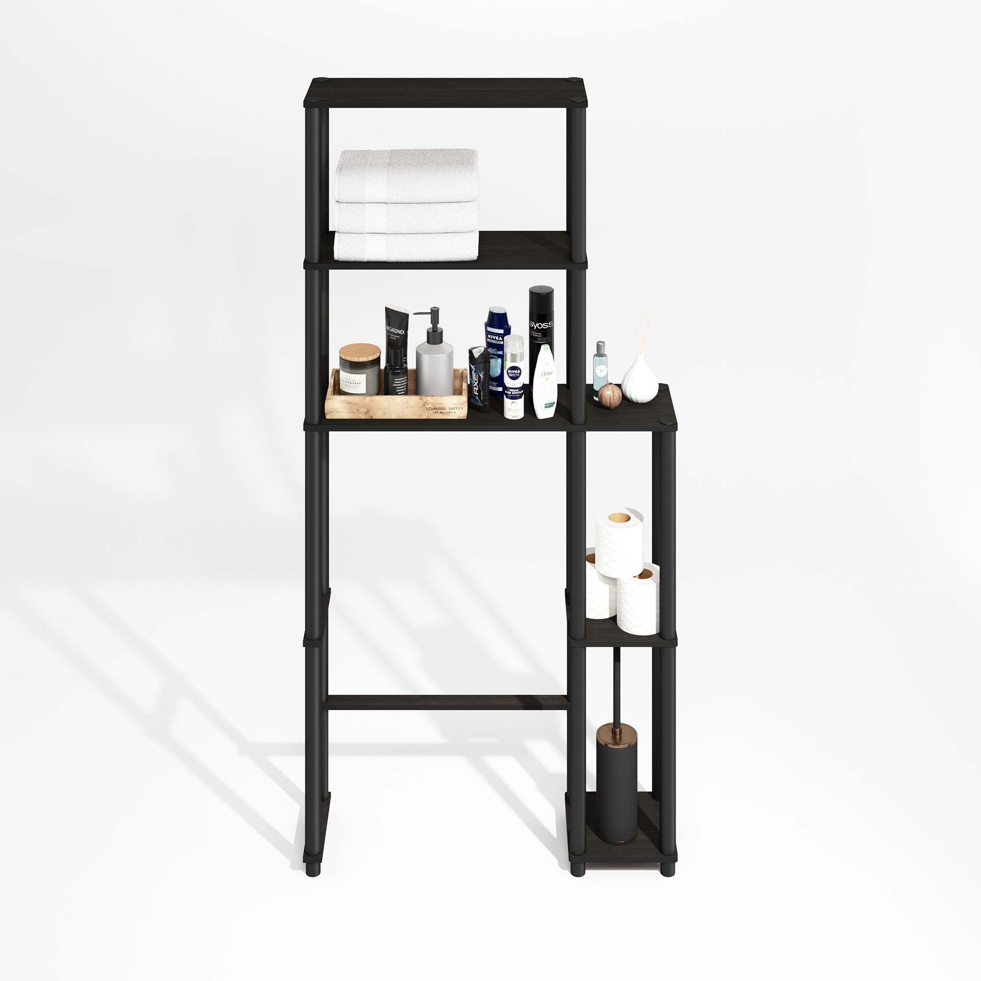 Alt View 4. Furinno - Turn-N-Tube Freestanding Over-The-Toilet Storage Rack with 5 Shelves - Black Espresso/Black.
