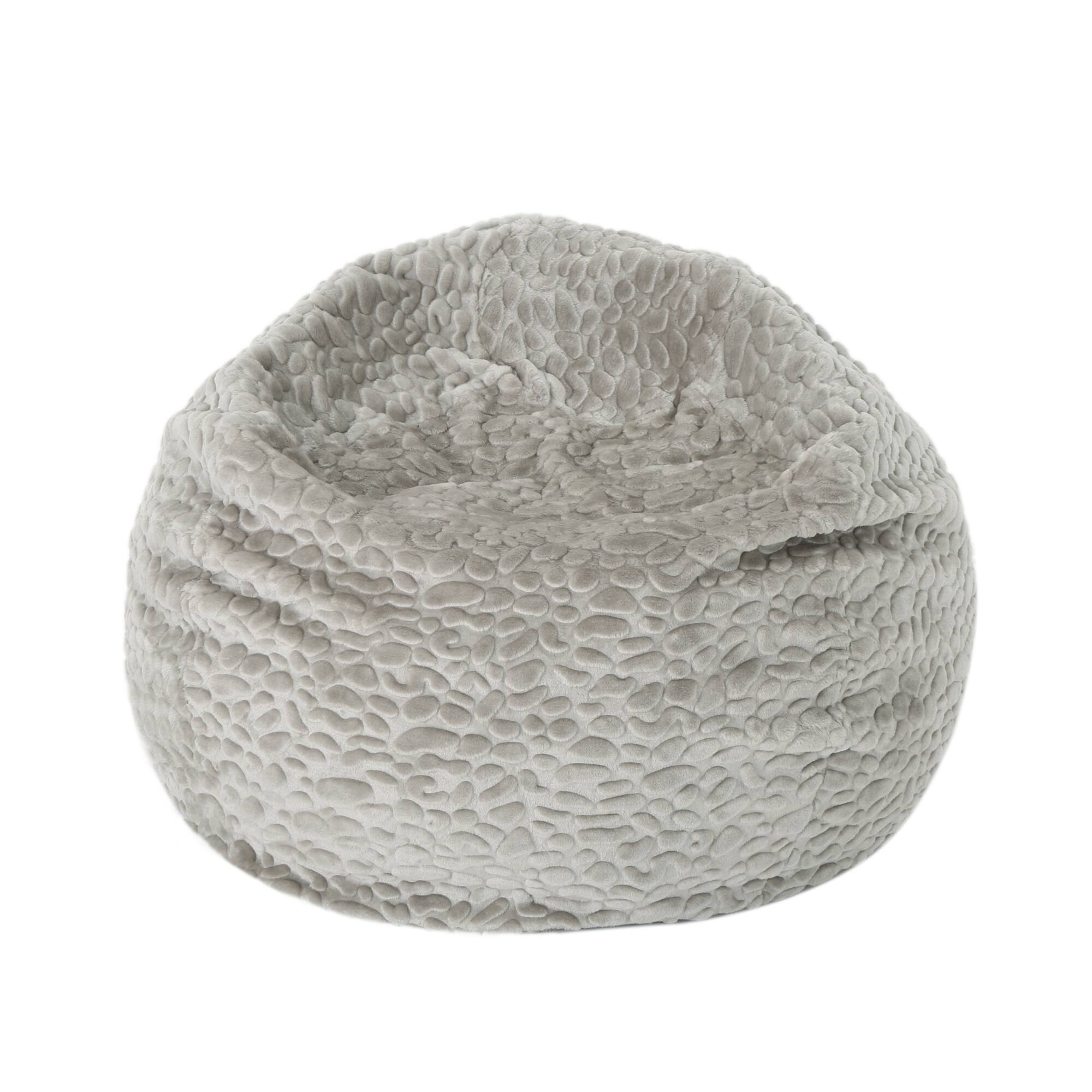 Left. GOODSILO - Premium 3 Foot Round Faux Fur Bean Bag with Removable Cover for Ultimate Comfort and Style - Grey+White.