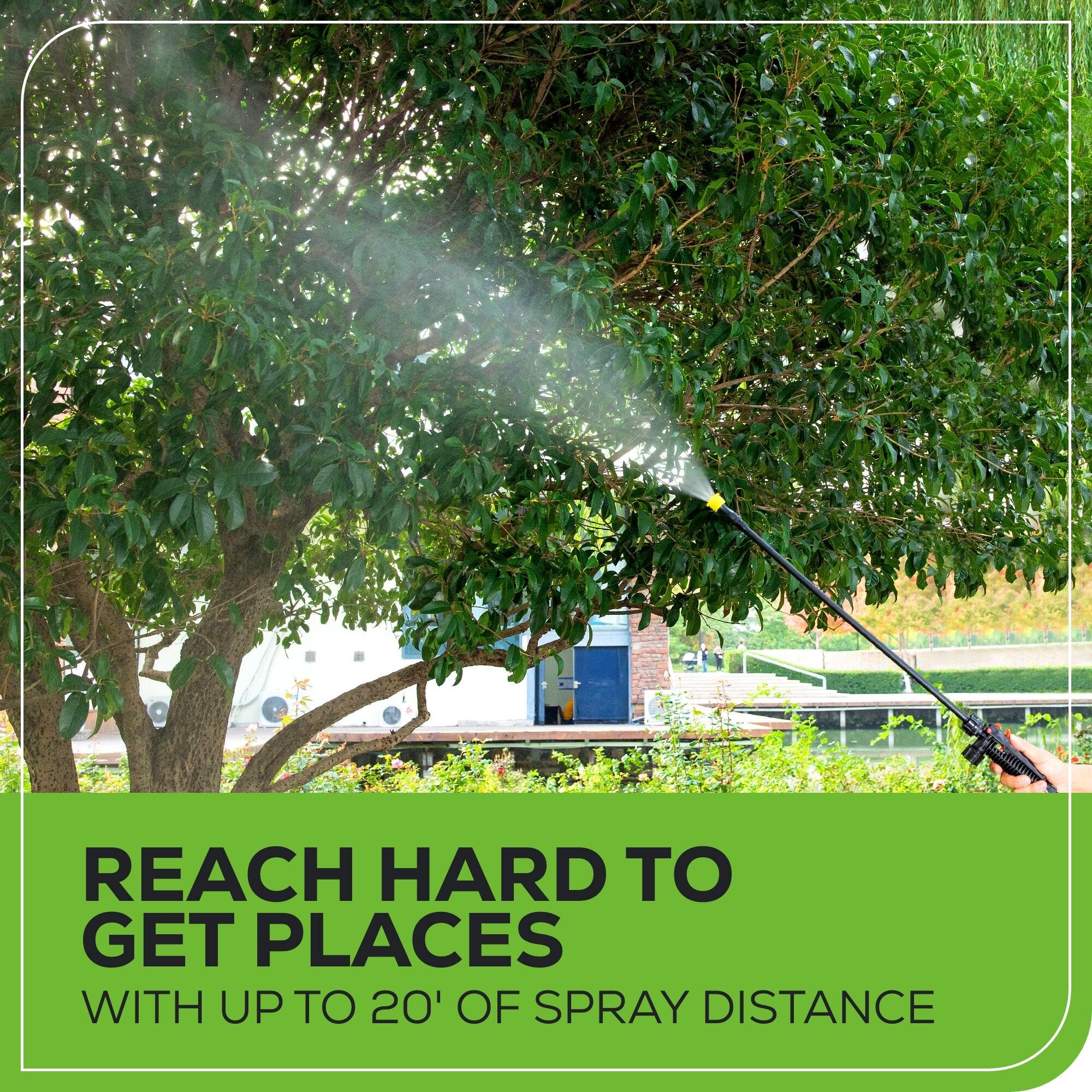 "Reach hard to get places with up to 20' of spray distance."