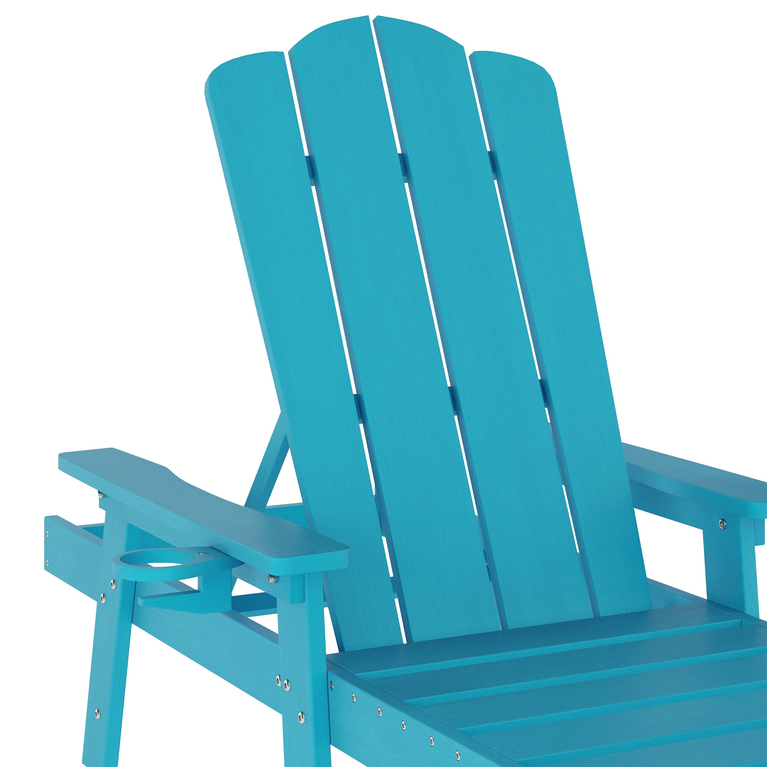 Alt View 10. Emma + Oliver - Stockton Set of 2 Recycled HDPE Adjustable Adirondack Loungers with Fold Out Cupholders for Indoor/Outdoor Use - Blue.