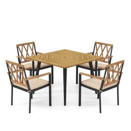 Mondawe - 5 Pieces Outdoor Dining Table and Chairs with Cushions and 1.9 inches Umbrella Hole - Natural and Black