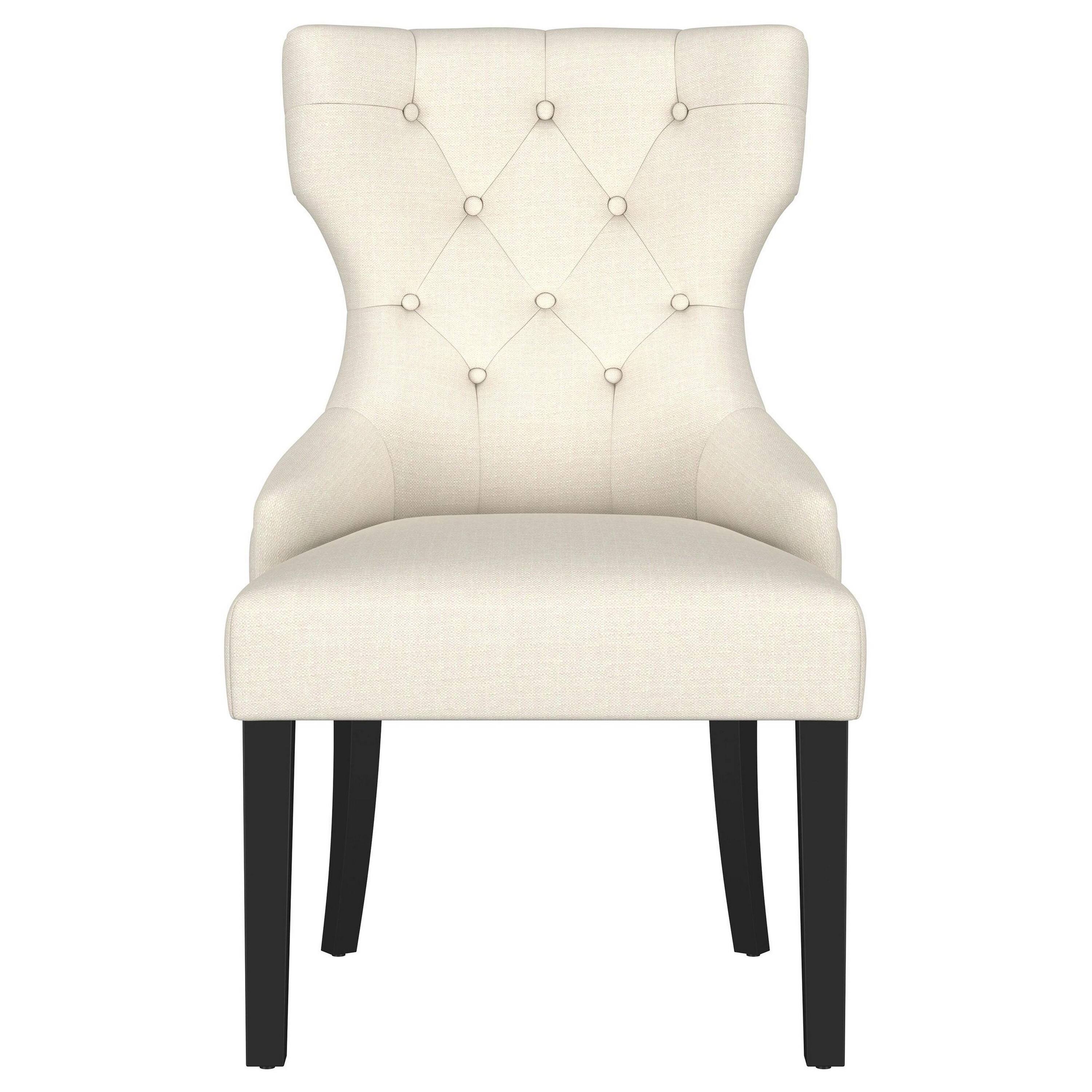 Alt View 1. Manhattan Lane - Aney Dining Side Chair, Curved Barrel Design, Beige Fabric - Beige, Black.