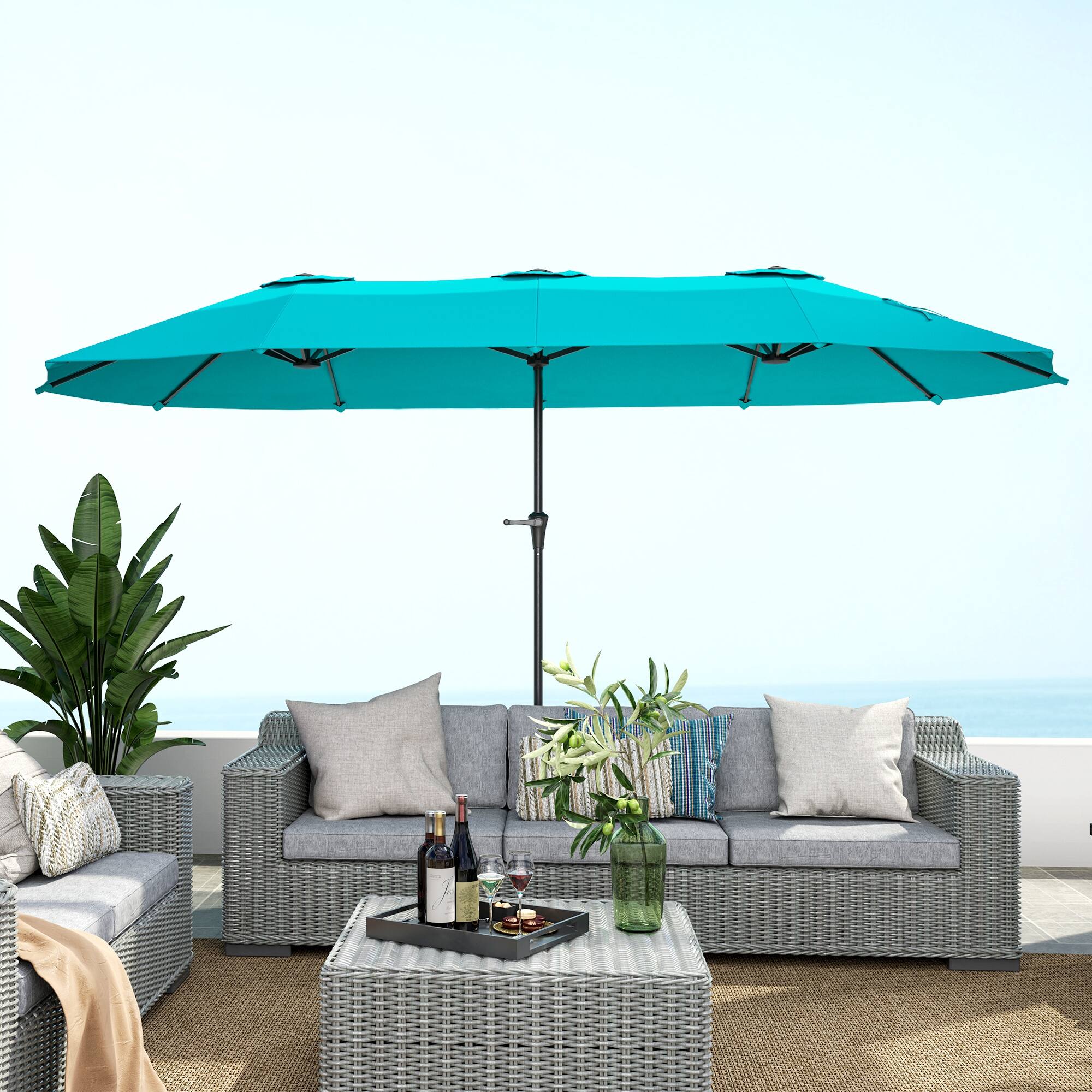 Alt View 4. Outsunny - 13 ft. Extra Large Patio Umbrella, UPF30+ Double Umbrella Outdoor Patio with Easy Crank Handle, Vents for Garden, Pool - Blue.