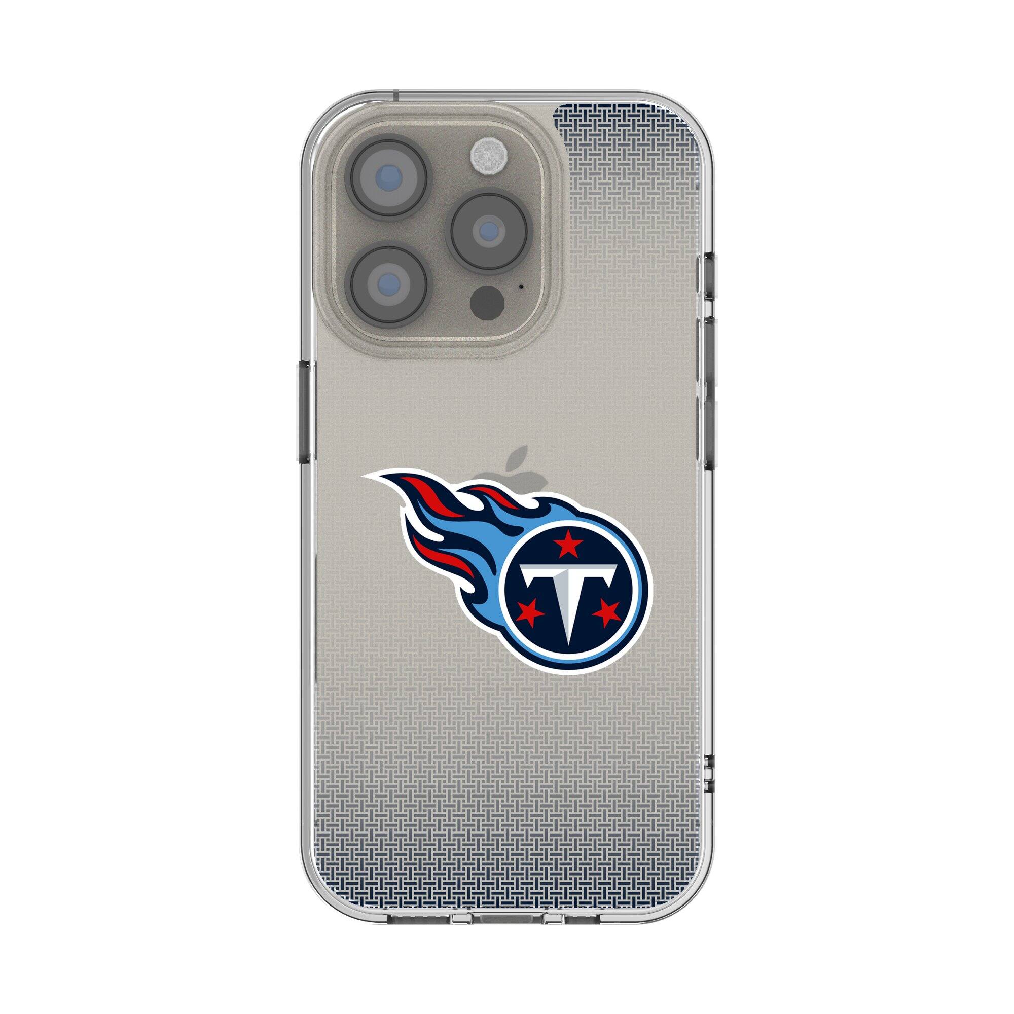 Front. Keyscaper - Tennessee Titans Linen Logo iPhone Clear Case - 14 Pro Max - Multicolor.