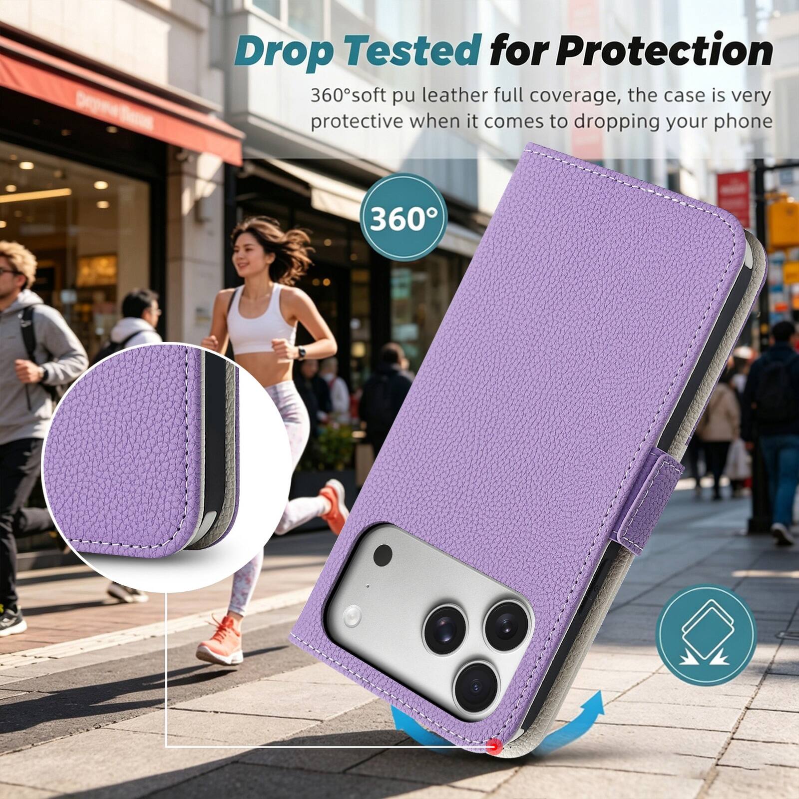 Drop Tested for Protection  
360° soft pu leather full coverage, the case is very protective when it comes to dropping your phone